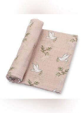 LollyBanks Muslin Swaddle So Dovely Print Doves Olive Branch Baby